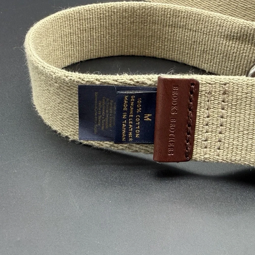 Brooks Brothers 346 Men's Medium Khaki Woven D-Ring Belt Beige NWT